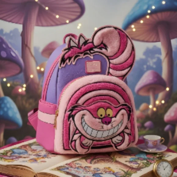 Loungefly Disney Alice in Wonderland Fuzzy Cheshire Cat Mini Backpack - Picture 1 of 6